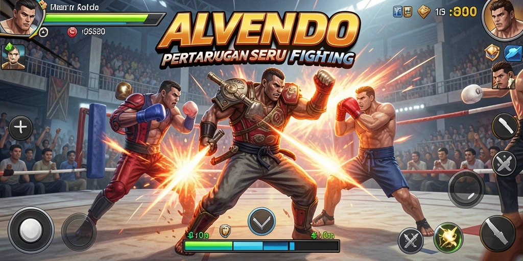 Tangkapan layar menampilkan aksi seru dalam gameplay bertarung ALVENDO.