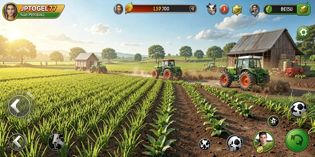 Tampilan gameplay JPTOGEL77 yang menampilkan kegiatan bertani.