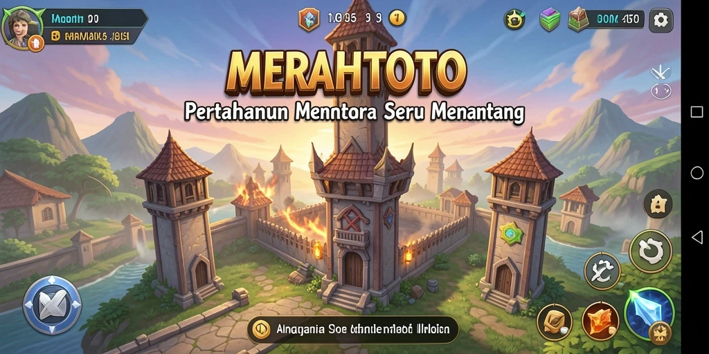 Tampilan gameplay seru dalam MERAHTOTO dengan strategi pertahanan menara.