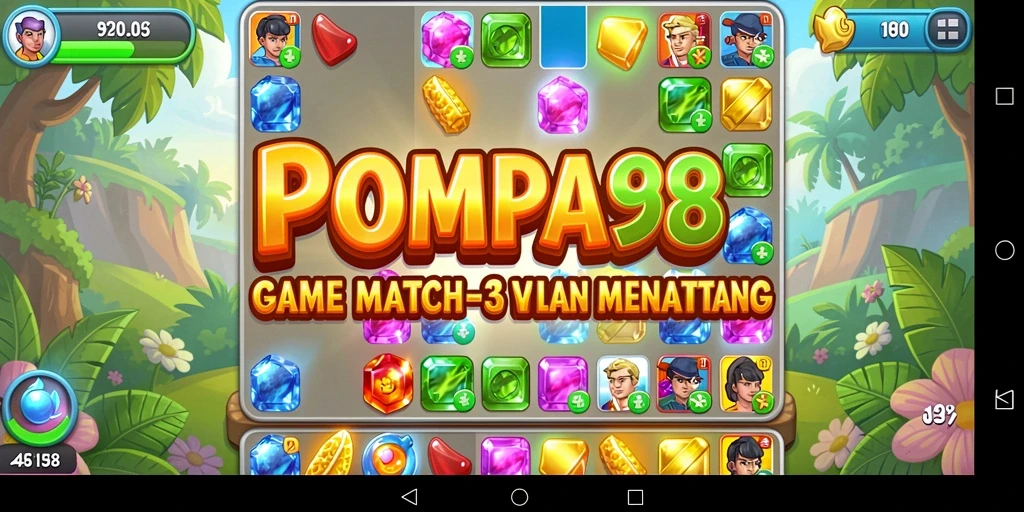 Screenshot gameplay POMPA88 menampilkan elemen Match-3 yang berwarna-warni.