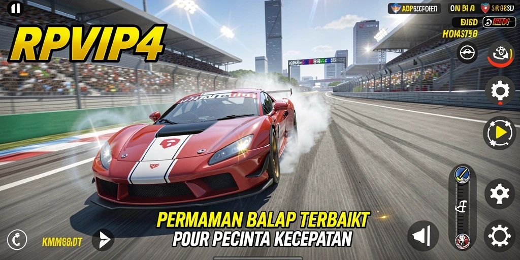 Screenshot RPVIP4 menampilkan mobil balap dalam aksi kecepatan tinggi.
