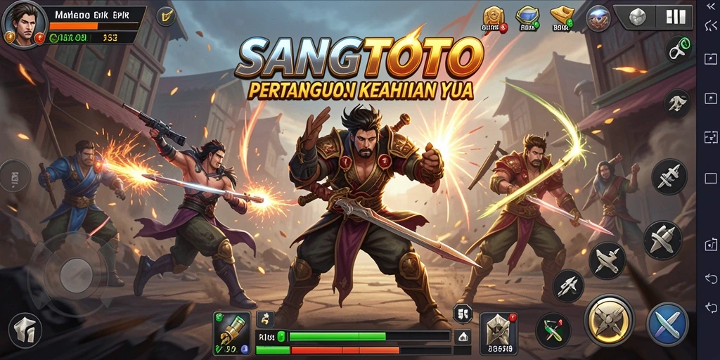 Screenshot utama SANGTOTO menampilkan pertarungan intens di arena.