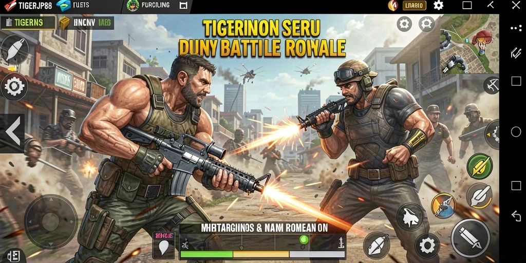 Tampilan gameplay seru di TIGERJP88 dalam mode Battle Royale.
