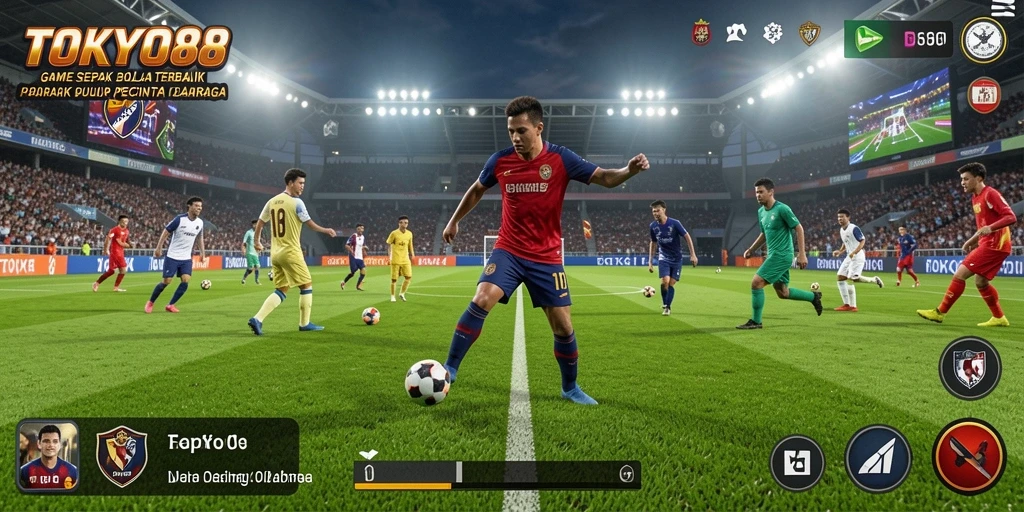 Tampilan aksi seru dari permainan sepak bola di TOKYO88.