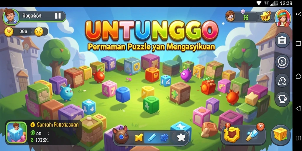 Tampilan gameplay UNTUNGGO menampilkan berbagai teka-teki yang bisa dimainkan.