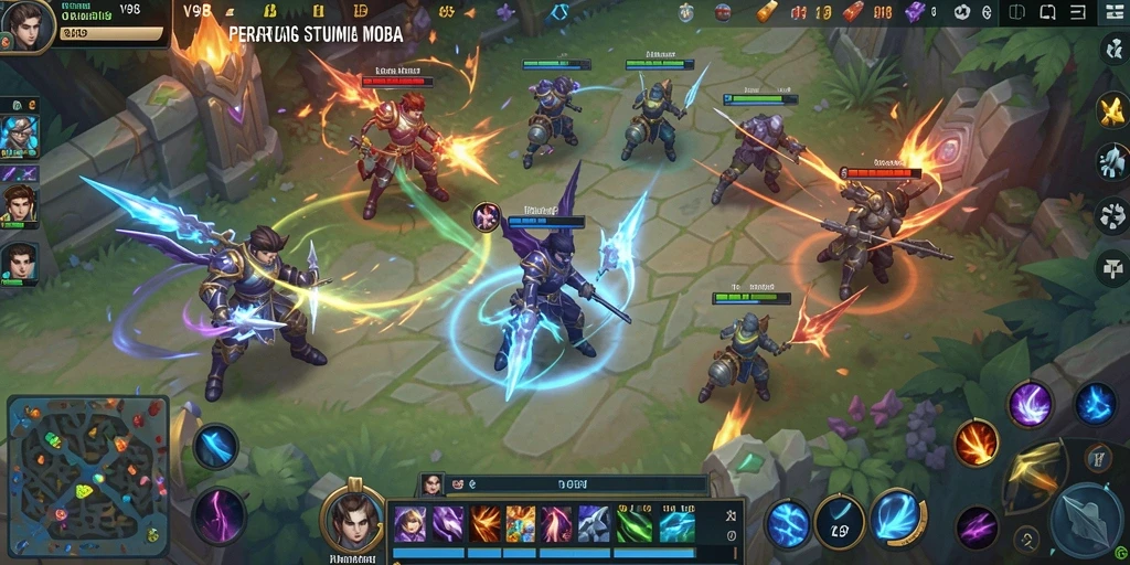 Screenshot gameplay V98 menampilkan pertempuran strategis yang mendebarkan.